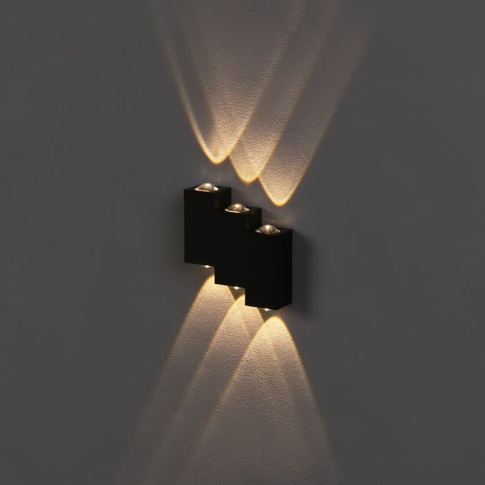 Светильник фасадный «Луч», 6 Вт, 3000К, 3 луча, IP65, 220 В, металлический корпус, чёрный, свечение тёплое белое