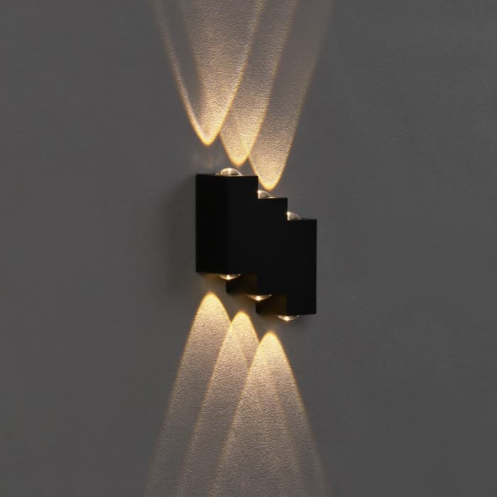 Светильник фасадный «Луч», 6 Вт, 3000К, 3 луча, IP65, 220 В, металлический корпус, чёрный, свечение тёплое белое