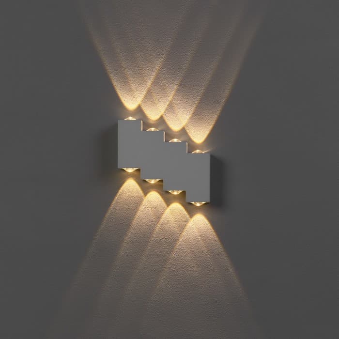 Светильник фасадный «Луч», 8 Вт, 3000К, 4 луча, IP65, 220 В, металлический корпус, белый, свечение тёплое белое