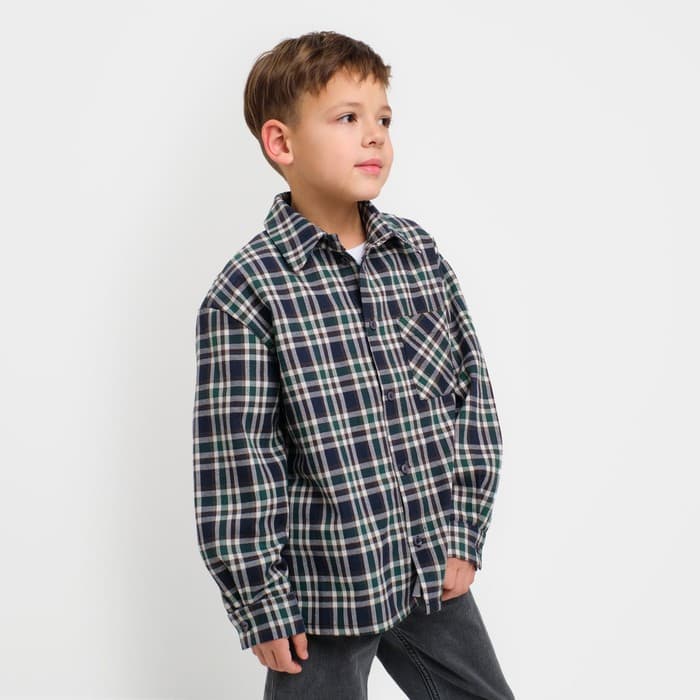 Рубашка для мальчика в клетку KAFTAN, синяя, размер 32 (110-116 см)