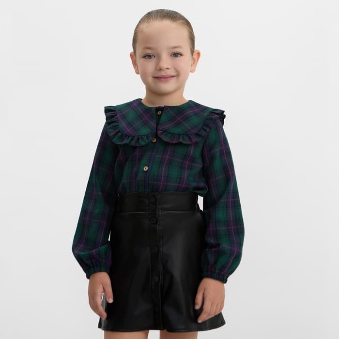 Рубашка для девочки KAFTAN «Клетка», зелёная, размер 32 (110-116 см)