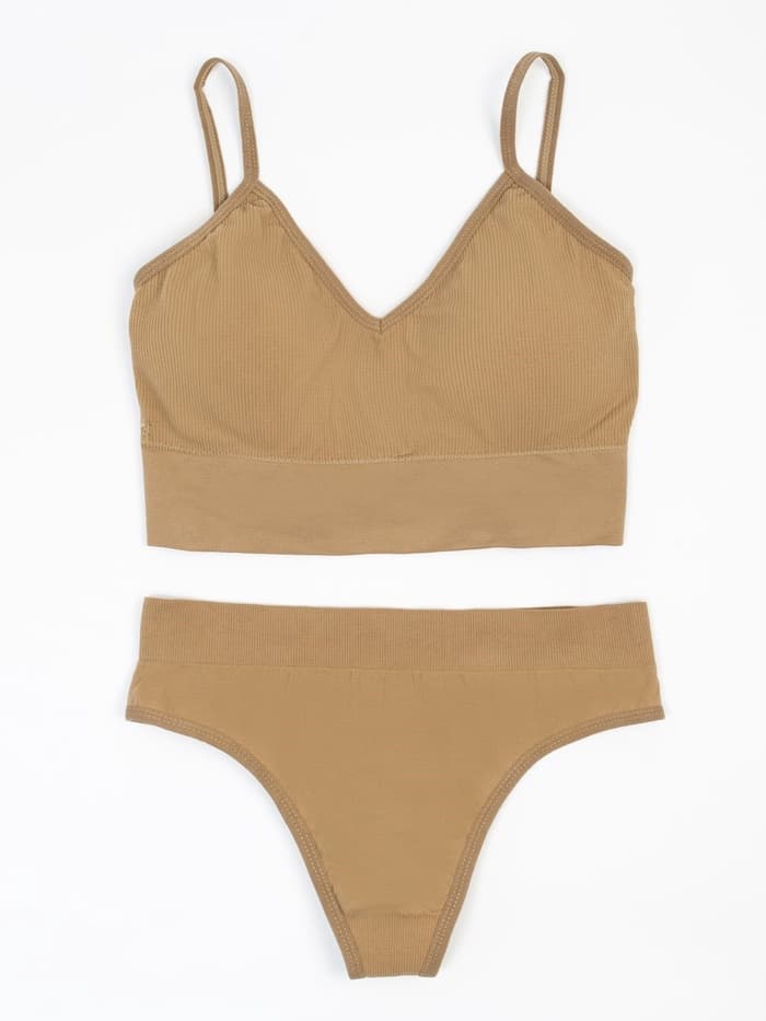 Комплект нижнего белья женский (топ, трусы) Collorista, песочный, размер 42-44