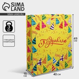 Пакет подарочный ламинированный, упаковка, «День рождения», 40×49×15 см