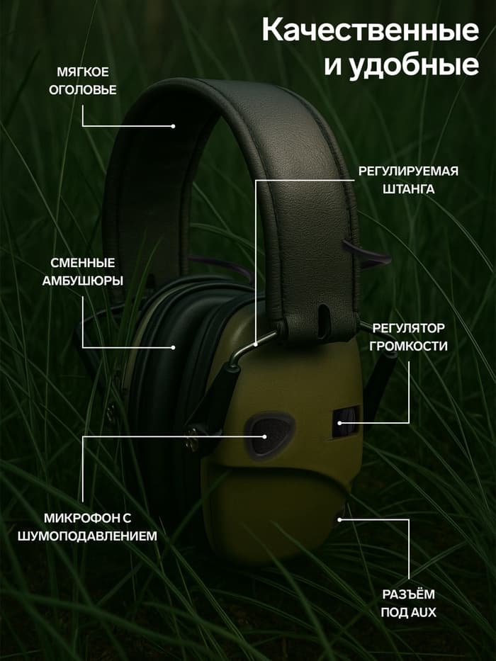 Тактические наушники для стрельбы с активным шумоподавлением