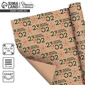Бумага упаковочная крафтовая «23 февраля», 50×70 см