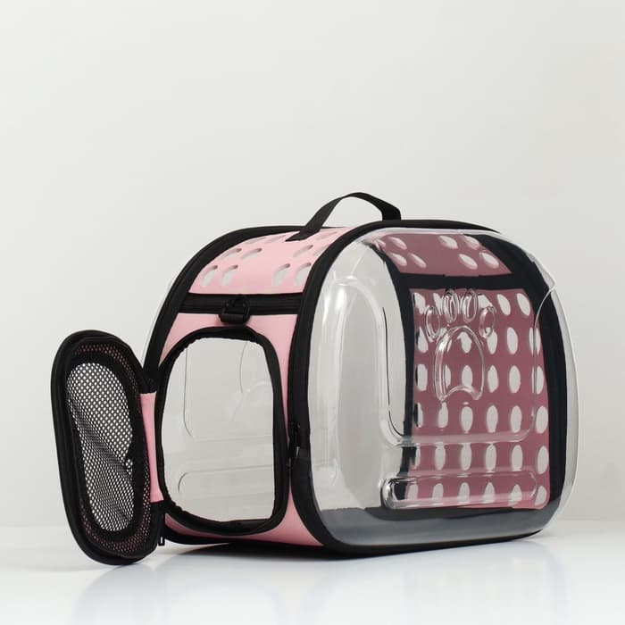 Переноска для животных, 42×32×28 с, прозрачная, розовая