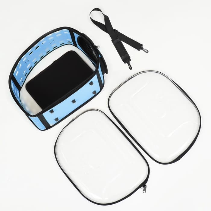 Переноска для животных, 42×32×28 см, прозрачная, голубая