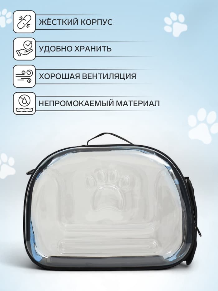 Переноска для животных, 42×32×28 см, прозрачная, голубая