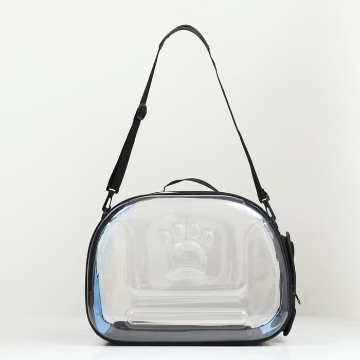 Переноска для животных, 42×32×28 см, прозрачная, голубая