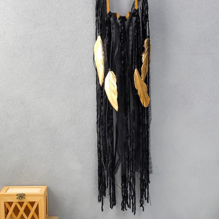 Ловец снов амулет «Рука Фатимы», чёрное с золотом, 70 см