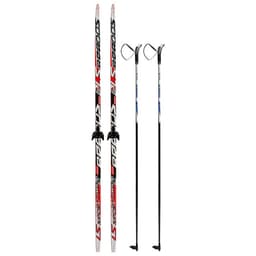 Комплект лыжный: пластиковые лыжи 205 см с насечкой, стеклопластиковые палки 165 см, крепления NN75 мм, цвета МИКС