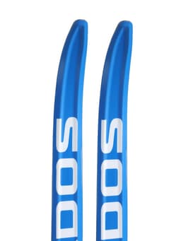 Комплект лыжный: пластиковые лыжи 205 см с насечкой, стеклопластиковые палки 165 см, крепления NN75 мм, цвета МИКС