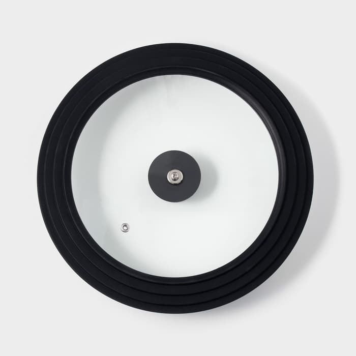 Крышка для сковороды и кастрюли Доляна, универсальная d=24/26/28 см с силиконовым ободком и ручкой, стекло, чёрная