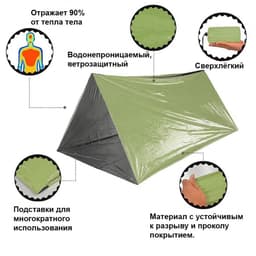 Термоодеяло универсальное Adventure, 240×150 см, трансформируемое в палатку и спальный мешок, зелёное