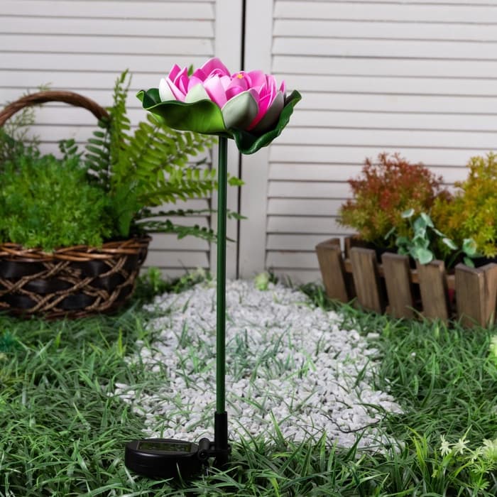 Садовый светильник «Лотос», уличный, на солнечной батарее, 70 см, 1 LED, свечение белое