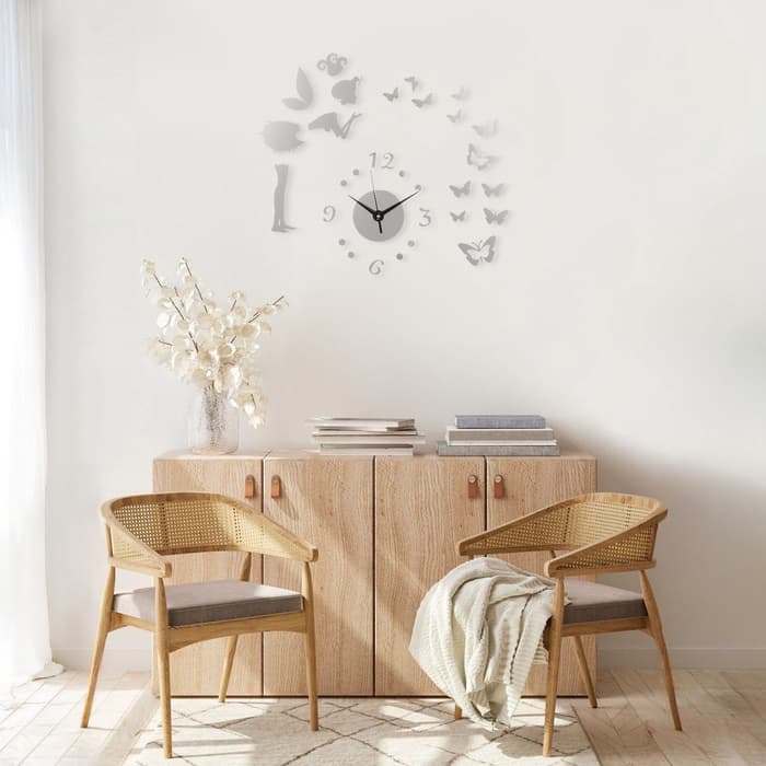Часы настенные интерьерные «Фея с бабочками», детские, 3D, наклейка, 60×60 см, акрил