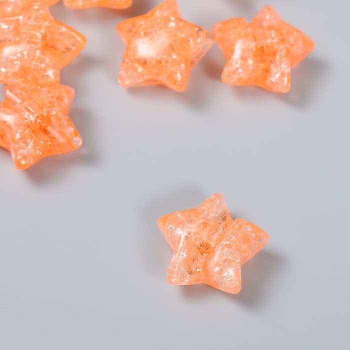 Бусина для рукоделия и плетения «Арт Узор. Звезда. Колотый лёд», пластик, прозрачно-коралловая, 1.3×2.6×2.6 см