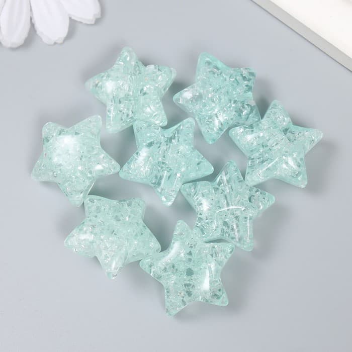 Бусина для рукоделия и плетения «Арт Узор. Звезда. Колотый лёд», пластик, прозрачно-зелёная, 1.3×2.6×2.6 см