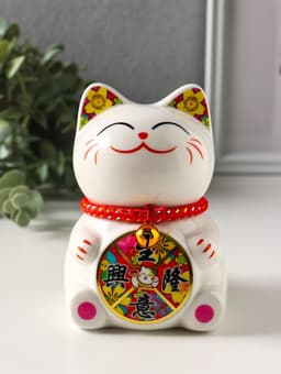 Копилка для денег керамика «Манэки-нэко с колесом счастья», 8×8.5×12 см, МИКС