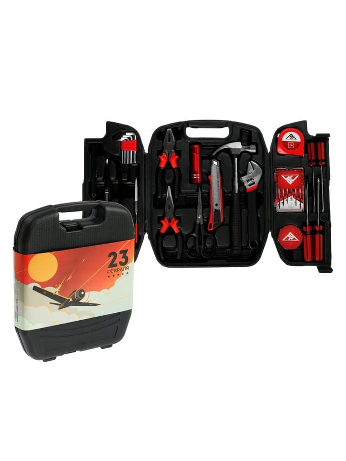 Набор инструментов в кейсе ЛОМ «23 ФЕВРАЛЯ», в подарочной упаковке, 27 предметов