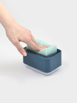 Дозатор для моющего средства с подставкой для губки Raccoon, губка в комплекте, синий