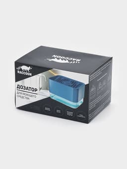 Дозатор для моющего средства с подставкой для губки Raccoon, губка в комплекте, синий