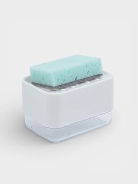 Дозатор для моющего средства с подставкой для губки Raccoon, губка в комплекте, белый