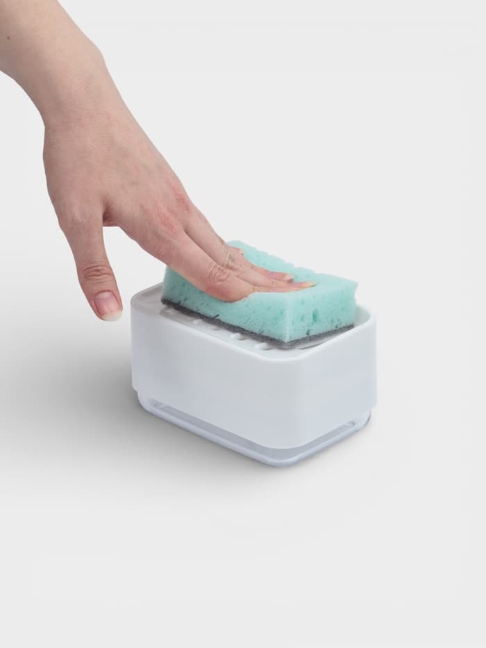 Дозатор для моющего средства с подставкой для губки Raccoon, губка в комплекте, белый