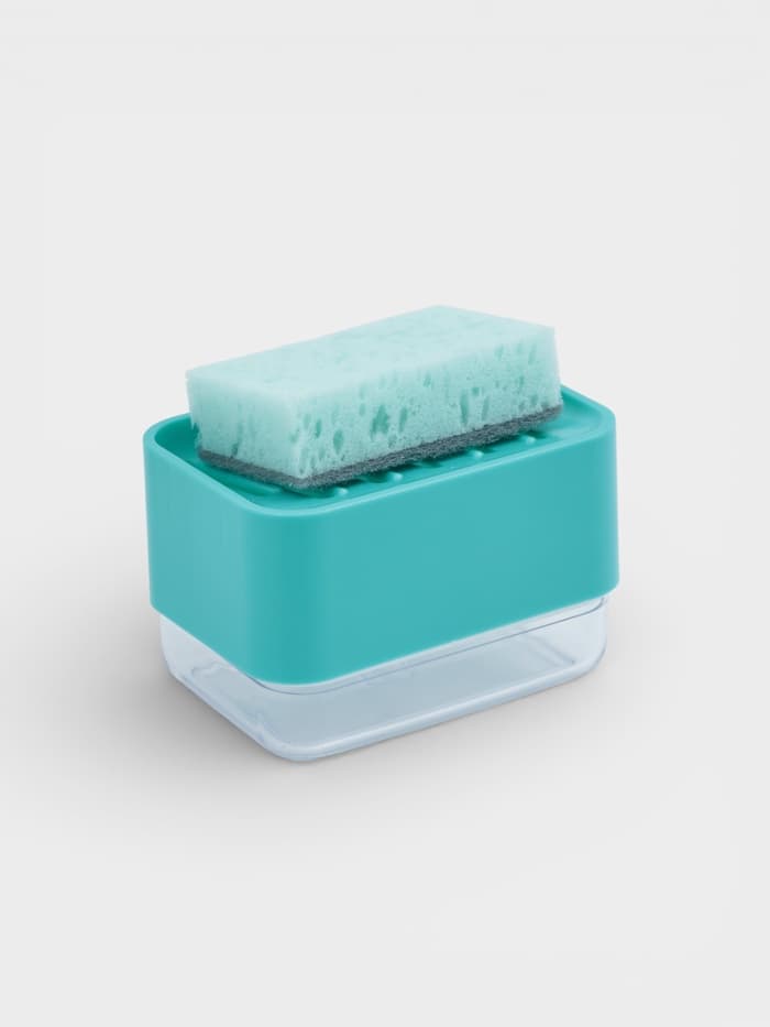 Дозатор для моющего средства с подставкой для губки Raccoon, губка в комплекте, бирюзовый