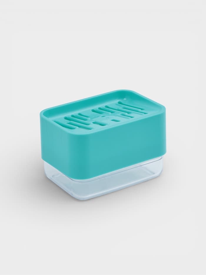 Дозатор для моющего средства с подставкой для губки Raccoon, губка в комплекте, бирюзовый