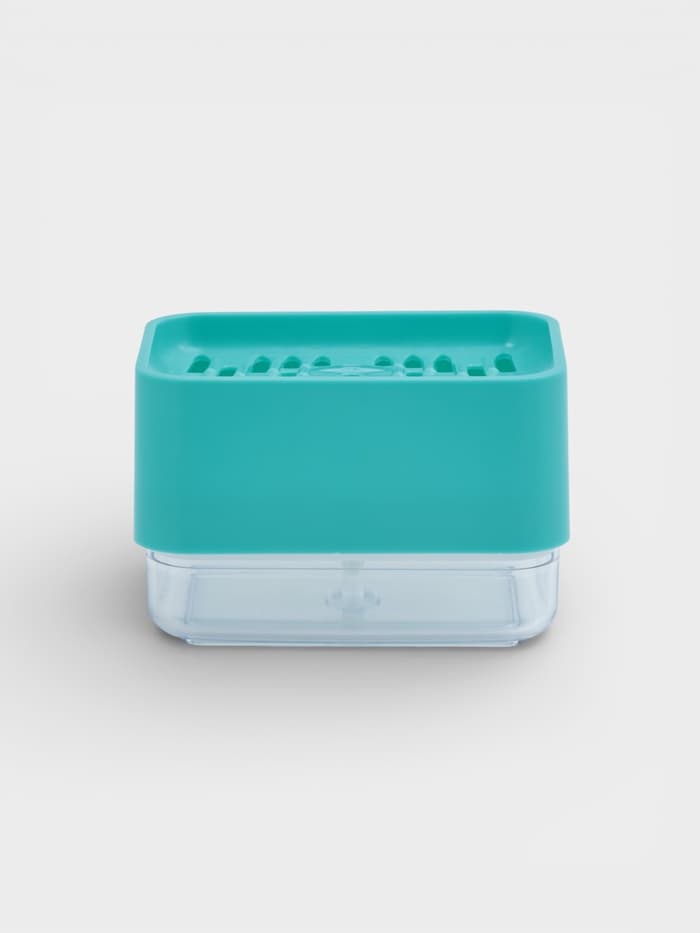 Дозатор для моющего средства с подставкой для губки Raccoon, губка в комплекте, бирюзовый