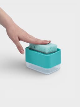 Дозатор для моющего средства с подставкой для губки Raccoon, губка в комплекте, бирюзовый