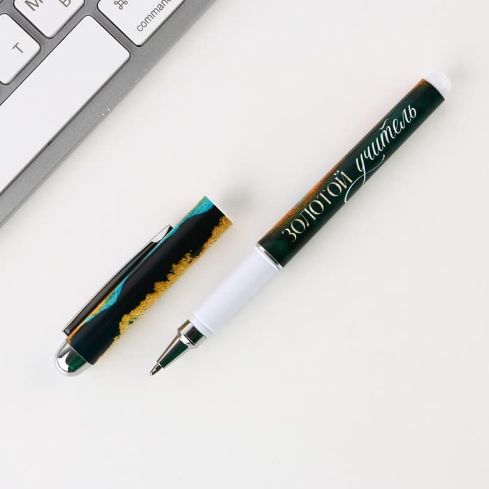 Ручка шариковая, синяя паста, 1 мм, пластик, в открытке «Лучшему учителю в мире»