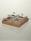 Менажница «Голд», 19.5×19.5 см, на бамбуковой подставке, с крышками, стекло, прозрачная