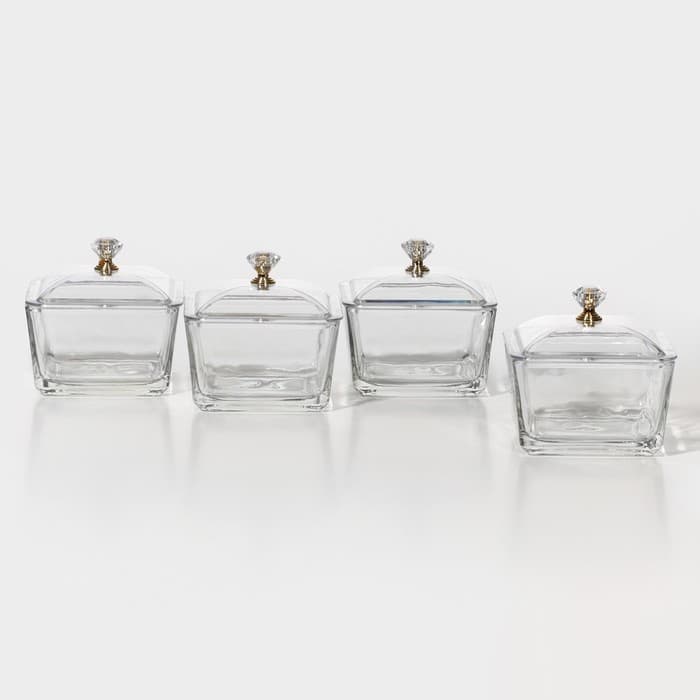 Менажница «Голд», 19.5×19.5 см, на бамбуковой подставке, с крышками, стекло, прозрачная