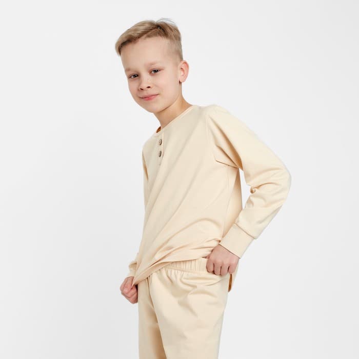 Пижама для мальчика (лонгслив, брюки) MINAKU, бежевая, рост 116 см