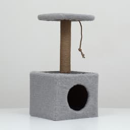 Домик для животных с когтеточкой, 32×32×64 см, с полкой, джут, серый