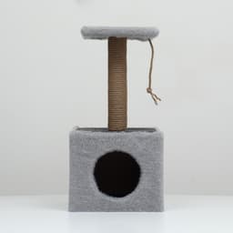 Домик для животных с когтеточкой, 32×32×64 см, с полкой, джут, серый