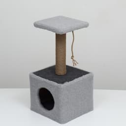 Домик для животных с когтеточкой, 32×32×64 см, с полкой, джут, серый