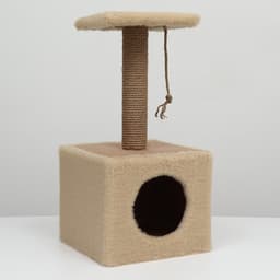 Домик для животных с когтеточкой, 32×32×64 см, с полкой, джут, бежевый