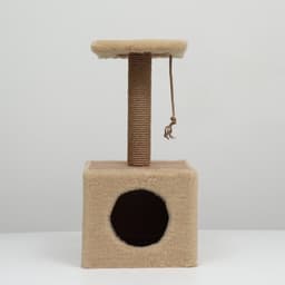 Домик для животных с когтеточкой, 32×32×64 см, с полкой, джут, бежевый