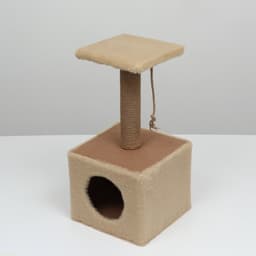 Домик для животных с когтеточкой, 32×32×64 см, с полкой, джут, бежевый