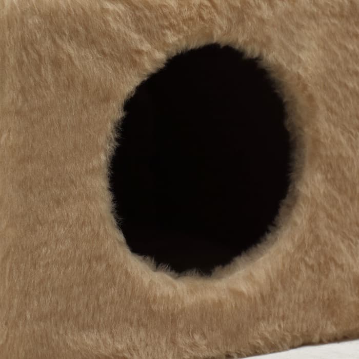 Домик для кошек с когтеточкой, 37×37×111 см, с двумя полками, джут, бежевый