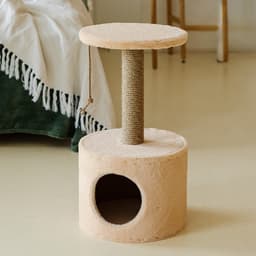 Домик для кошек с когтеточкой круглый, джут, 35×35×64 см, бежевый