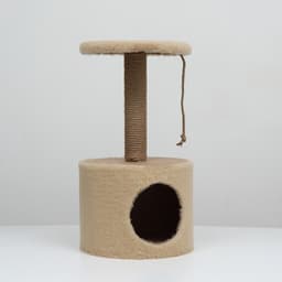 Домик для кошек с когтеточкой круглый, джут, 35×35×64 см, бежевый