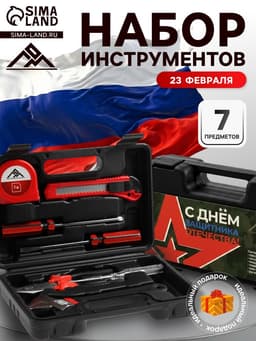 Набор инструментов в кейсе ЛОМ «23 ФЕВРАЛЯ», в подарочной упаковке, 7 предметов