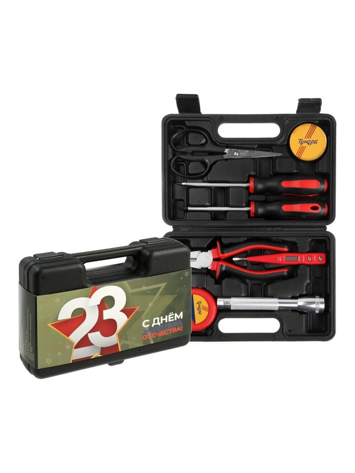 Набор инструментов в кейсе ТУНДРА «23 ФЕВРАЛЯ», в подарочной упаковке, 8 предметов