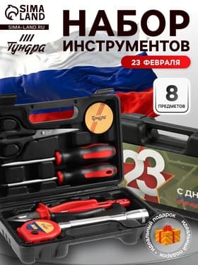 Набор инструментов в кейсе ТУНДРА «23 ФЕВРАЛЯ», в подарочной упаковке, 8 предметов
