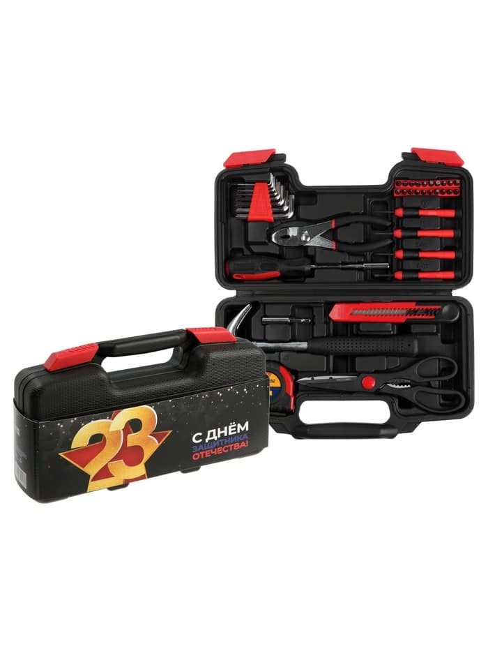 Набор инструментов в кейсе ТУНДРА «23 ФЕВРАЛЯ», в подарочной упаковке, 39 предметов