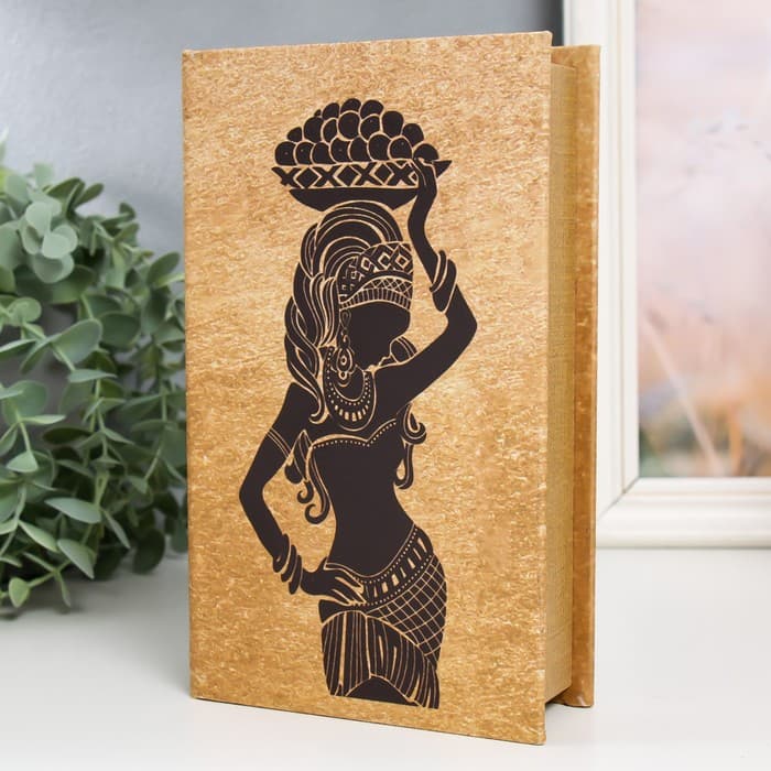 Шкатулка книга - сейф «Африканка с вазой с фруктами», дерево, искусственная кожа, 21×13×5 см